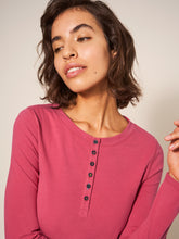 Load image into Gallery viewer, Hailey Henley PJ Top - Deep Pink