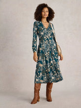 Load image into Gallery viewer, Megan Jersey Midi Dress - Teal Print