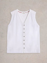 Load image into Gallery viewer, Delilah Linen Blend Button Top - White