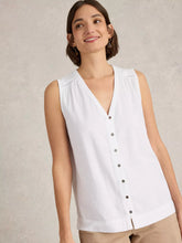 Load image into Gallery viewer, Delilah Linen Blend Button Top - White