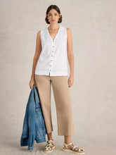 Load image into Gallery viewer, Delilah Linen Blend Button Top - White