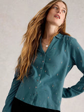 Load image into Gallery viewer, Annie Embroidered Cotton Shirt - Mid Blue