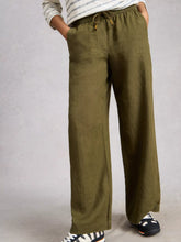 Load image into Gallery viewer, Ally Linen Wide Leg Trouser - Khaki Green