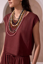 Load image into Gallery viewer, Boat Neck Cap Sleeve Linen Blend Top - Terra