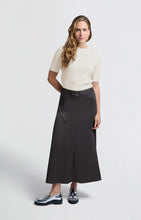 Load image into Gallery viewer, Satin Midi Skirt With Belt Detail - Dark Metal Grey
