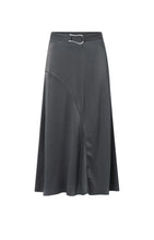Load image into Gallery viewer, Satin Midi Skirt With Belt Detail - Dark Metal Grey