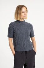 Load image into Gallery viewer, Cable Knit Short Sleeve Sweater - Arctic Grey