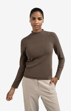 Load image into Gallery viewer, Fitted Mock Neck Long Sleeve Top - Brown
