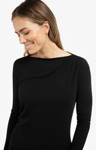 Load image into Gallery viewer, Jersey long sleeve top with gathered detail - Black