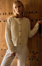 Load image into Gallery viewer, Knit Cotton Blend Cardigan with Decorative Button - Ecru