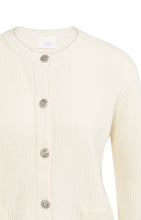 Load image into Gallery viewer, Knit Cotton Blend Cardigan with Decorative Button - Ecru