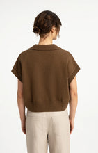 Load image into Gallery viewer, Knitted spencer with collar - Teak brown