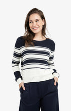 Load image into Gallery viewer, Cotton Blend Knit Striped Sweater - Navy