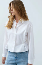 Load image into Gallery viewer, Poplin cotton blend blouse with adjustable waist - White