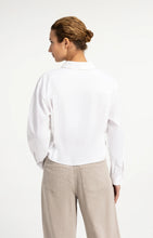 Load image into Gallery viewer, Poplin cotton blend blouse with adjustable waist - White