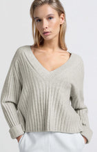 Load image into Gallery viewer, Soft Rib V Neck Sweater - Ice Grey Melange