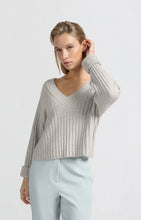 Load image into Gallery viewer, Soft Rib V Neck Sweater - Ice Grey Melange