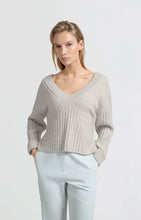 Load image into Gallery viewer, Soft Rib V Neck Sweater - Ice Grey Melange