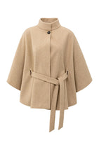 Load image into Gallery viewer, Woven Cape with collar and belt - Camel