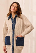 Load image into Gallery viewer, Cable Knit Coatigan with Denim Patch Pockets