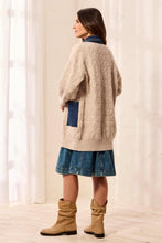Load image into Gallery viewer, Cable Knit Coatigan with Denim Patch Pockets