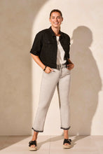 Load image into Gallery viewer, Comfort Stretch Elbow-Sleeve Denim Jacket - Black