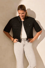 Load image into Gallery viewer, Comfort Stretch Elbow-Sleeve Denim Jacket - Black