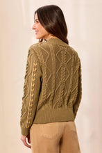 Load image into Gallery viewer, Lace Up Detail Cable Knit Sweater - Aloe Green