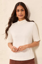 Load image into Gallery viewer, Funnel Neck Elbow Sleeve Soft Knit Top - Cream