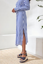 Load image into Gallery viewer, Striped Faux Wrap Knot Waist Midi Dress