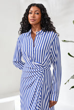Load image into Gallery viewer, Striped Faux Wrap Knot Waist Midi Dress