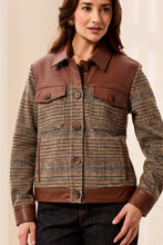 Load image into Gallery viewer, Faux Leather & Plaid Button Up Coat