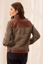 Load image into Gallery viewer, Faux Leather & Plaid Button Up Coat