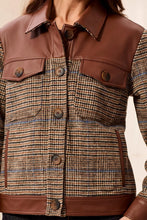 Load image into Gallery viewer, Faux Leather & Plaid Button Up Coat