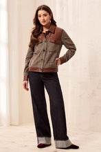 Load image into Gallery viewer, Faux Leather & Plaid Button Up Coat