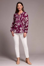 Load image into Gallery viewer, Printed Jacquard Pintuck Front Blouse - Plum