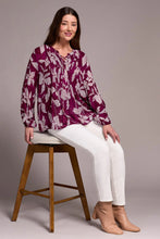 Load image into Gallery viewer, Printed Jacquard Pintuck Front Blouse - Plum