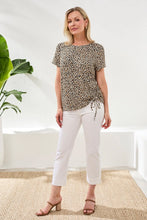 Load image into Gallery viewer, Printed Crew Neck Top with Ruching - Leopard Print