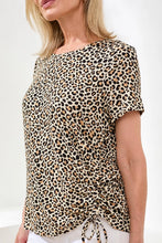 Load image into Gallery viewer, Printed Crew Neck Top with Ruching - Leopard Print