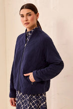 Load image into Gallery viewer, Quilted Zip Front Bomber Jacket - Jet Blue