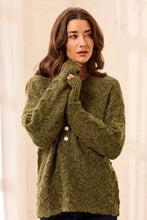 Load image into Gallery viewer, Textured Scallop Hem Henley Sweater - Cedar Green