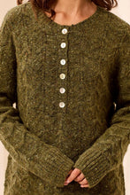 Load image into Gallery viewer, Textured Scallop Hem Henley Sweater - Cedar Green