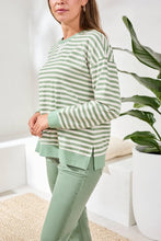 Load image into Gallery viewer, Striped French Terry Crew Neck Long Sleeve - Moss