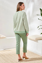 Load image into Gallery viewer, Striped French Terry Crew Neck Long Sleeve - Moss