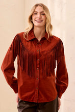 Load image into Gallery viewer, Suede Fringe Snap Button Front Blouse