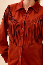 Load image into Gallery viewer, Suede Fringe Snap Button Front Blouse