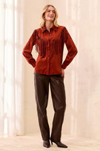 Load image into Gallery viewer, Suede Fringe Snap Button Front Blouse