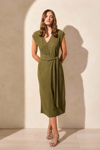 Load image into Gallery viewer, Textured Short Sleeve Midi Dress - Loden