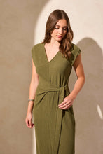 Load image into Gallery viewer, Textured Short Sleeve Midi Dress - Loden