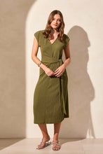 Load image into Gallery viewer, Textured Short Sleeve Midi Dress - Loden